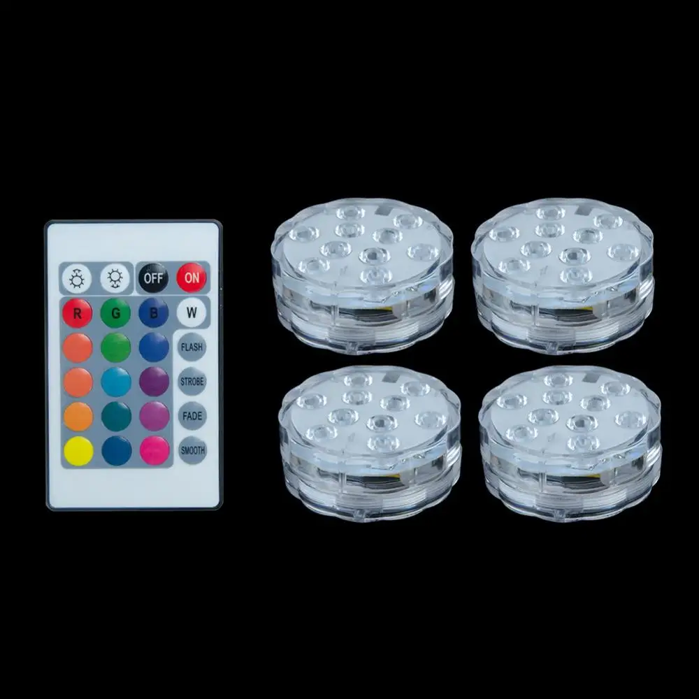 Погружной светодиодный светильник s RGB многоцветный Водонепроницаемый 10 светодиодный s лампы светильник пульт дистанционного управления для сада ВАЗА БАЗА Хэллоуин Праздник светильник ing Декор - Испускаемый цвет: 4 lamp 1 controller