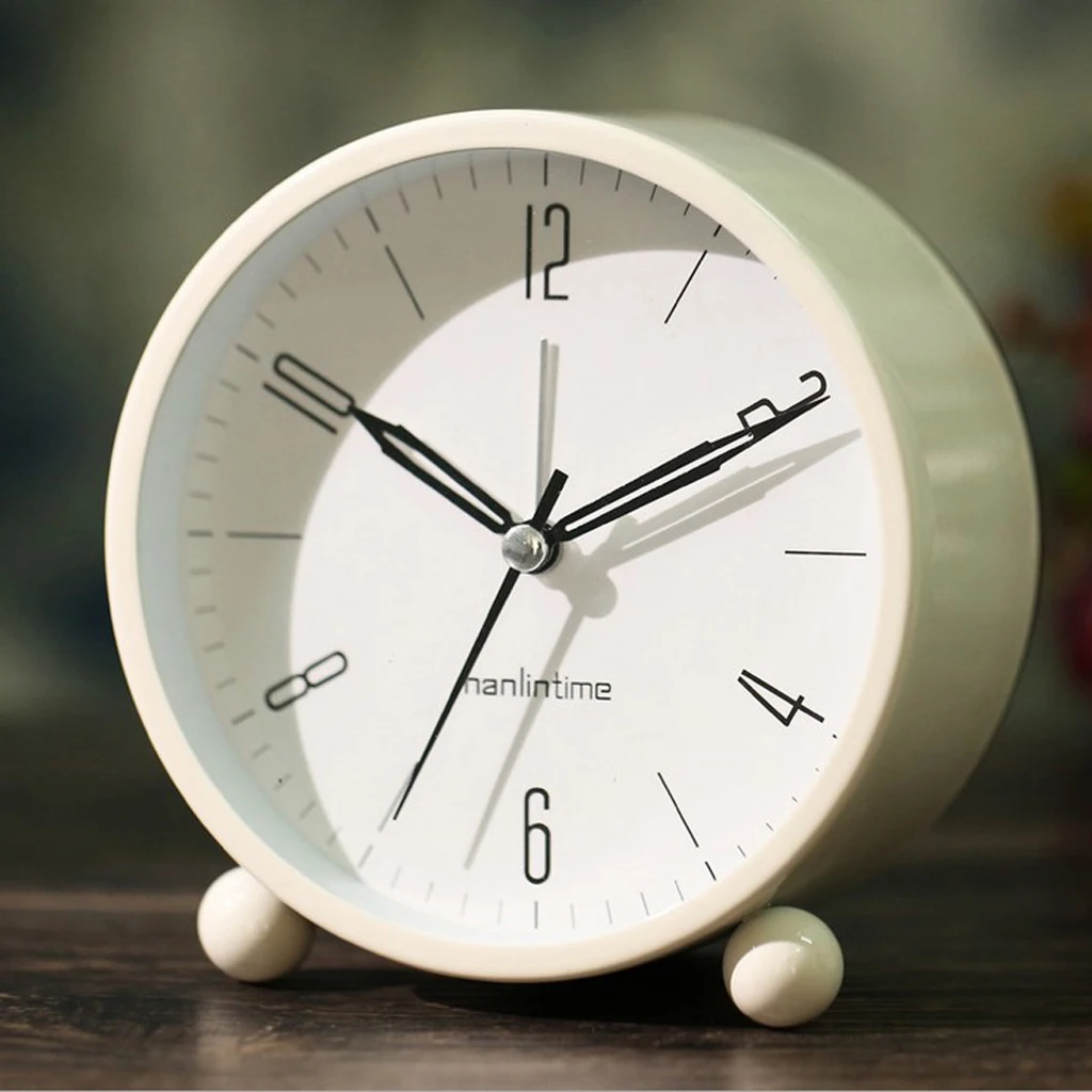 4inch Silent Non Ticking Quartz Battery Operated Round Bedsides Alarm Clock with Night Light for Kids Bedroom Student Dorm