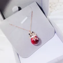 YUN RUO Elegant Natural Red Stone Lucky Cat Pendant Necklace Rose Gold Color Fashion Jewelry Birthday Gift Woman Drop Shipping