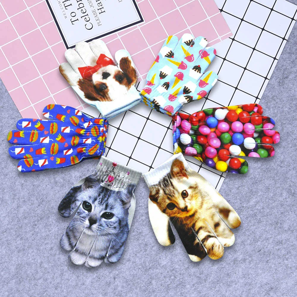 Перчатки guantes Детские ганты Милые 3D eldiven с животным принтом вязаные Kitty Pet детские милые перчатки Модные теплые зимние перчатки L50