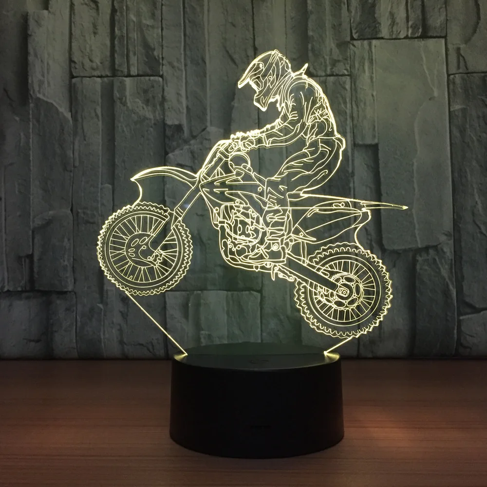  Novelty 3D Table Lamp 3D Motocross Bike Night Lights LED USB 7 Colors Sensor Desk Lamp as Holiday N