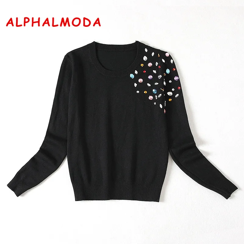 ALPHALMODA Модный женский свитер с тяжелой ручной работой модный кристаллами