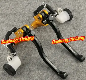 

Universal Motorbike Brake Clutch Levers Master Cylinder Kit Reservoir Stainless Steel + Aluminum Alloy GOLD Color