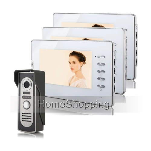 

Brand New Wired 7 inch Color Screen Video Intercom Door Phone System 3 White Monitors + 1 Outdoor Camera IN Stock FREE SHIPPING