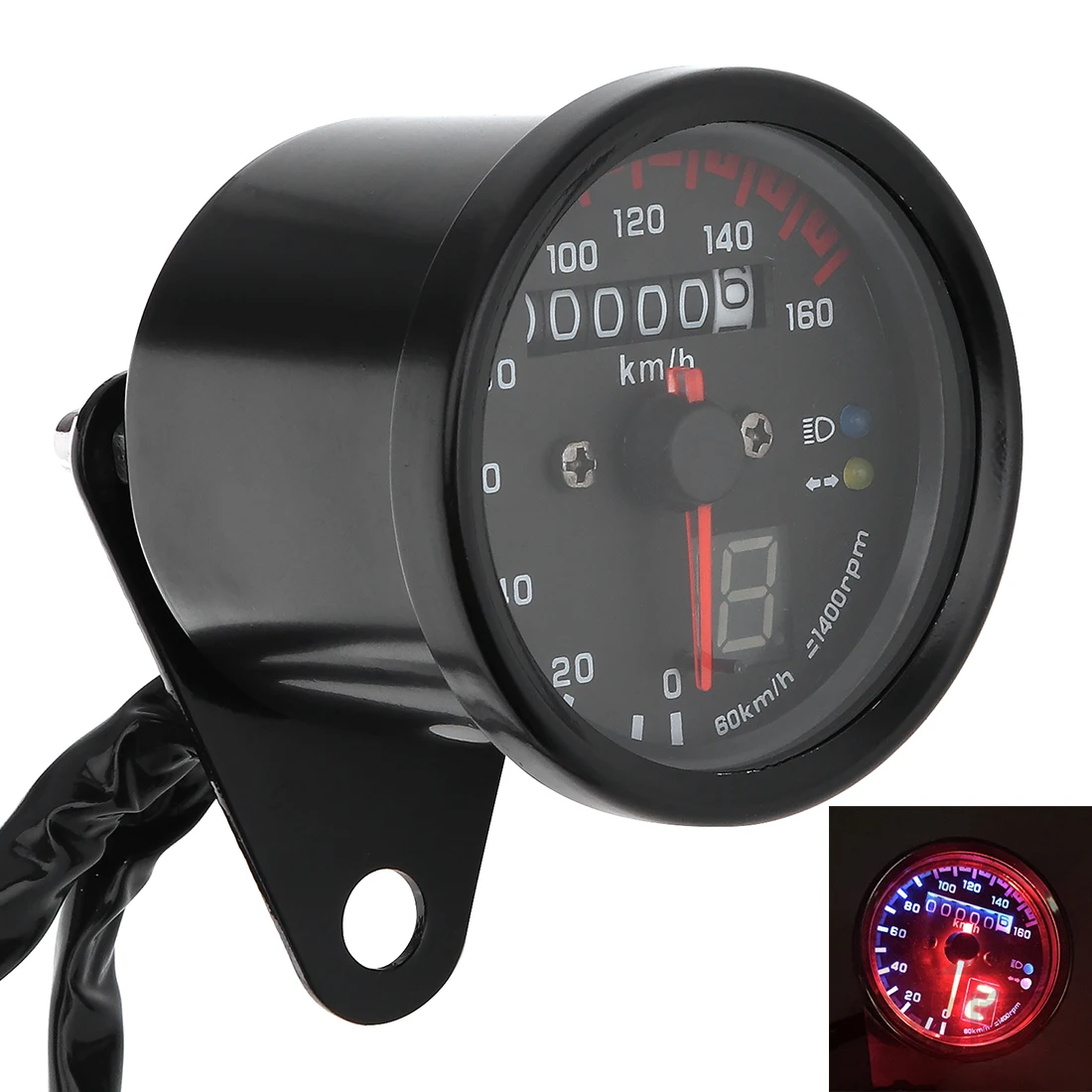 

DC 12V 0~160km/h Motorcycle Speed Meter Gauge Refit LED Backlight with Gear Display Kilometer Speedometer Motorbike Instrument
