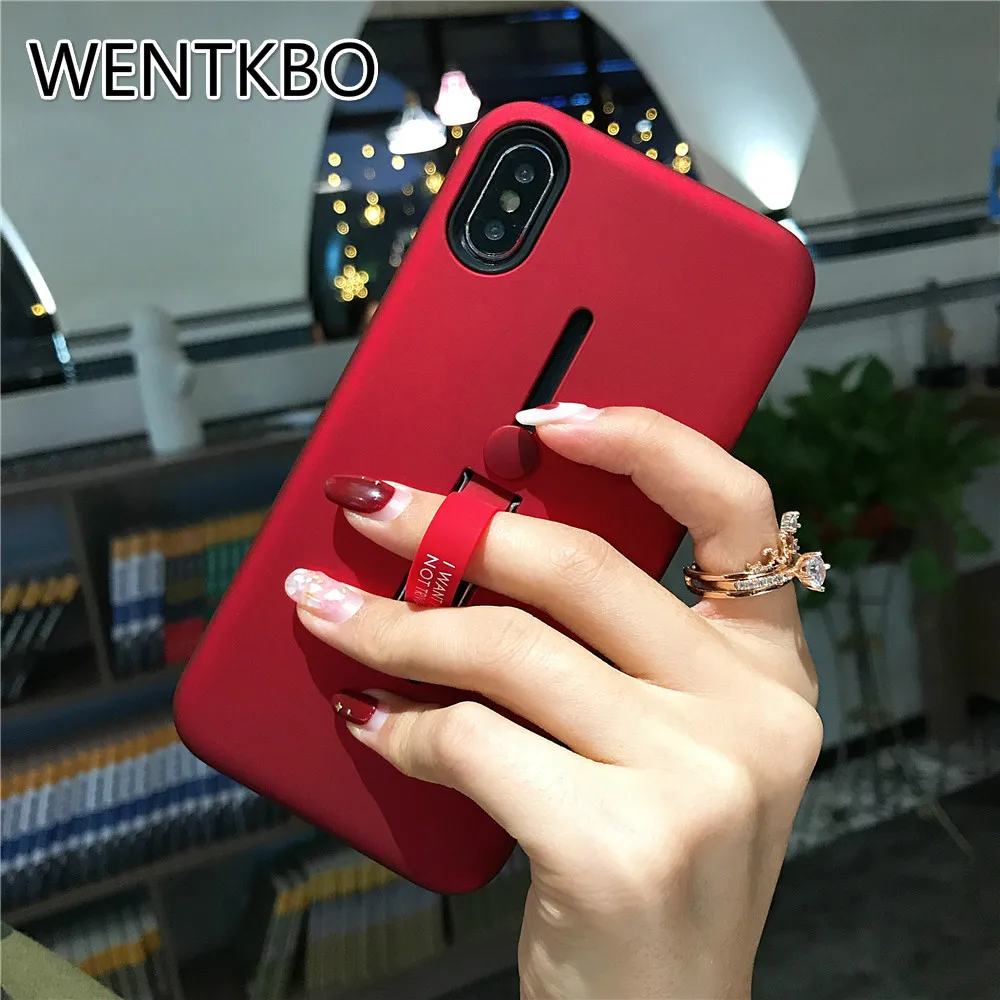 

For iPhone 7 Case Simple Solid Color Silicon Ring Phone Case For iPhone X XS MAX XR 6 6s 8 Plus Hide Stand Holder Covers Fundas
