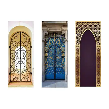 

2pcs/set 3d Muslim Creative Door Sticker Arabic Style Personalized Wooden Door Home Decorative Door Sticker Poster Decoration