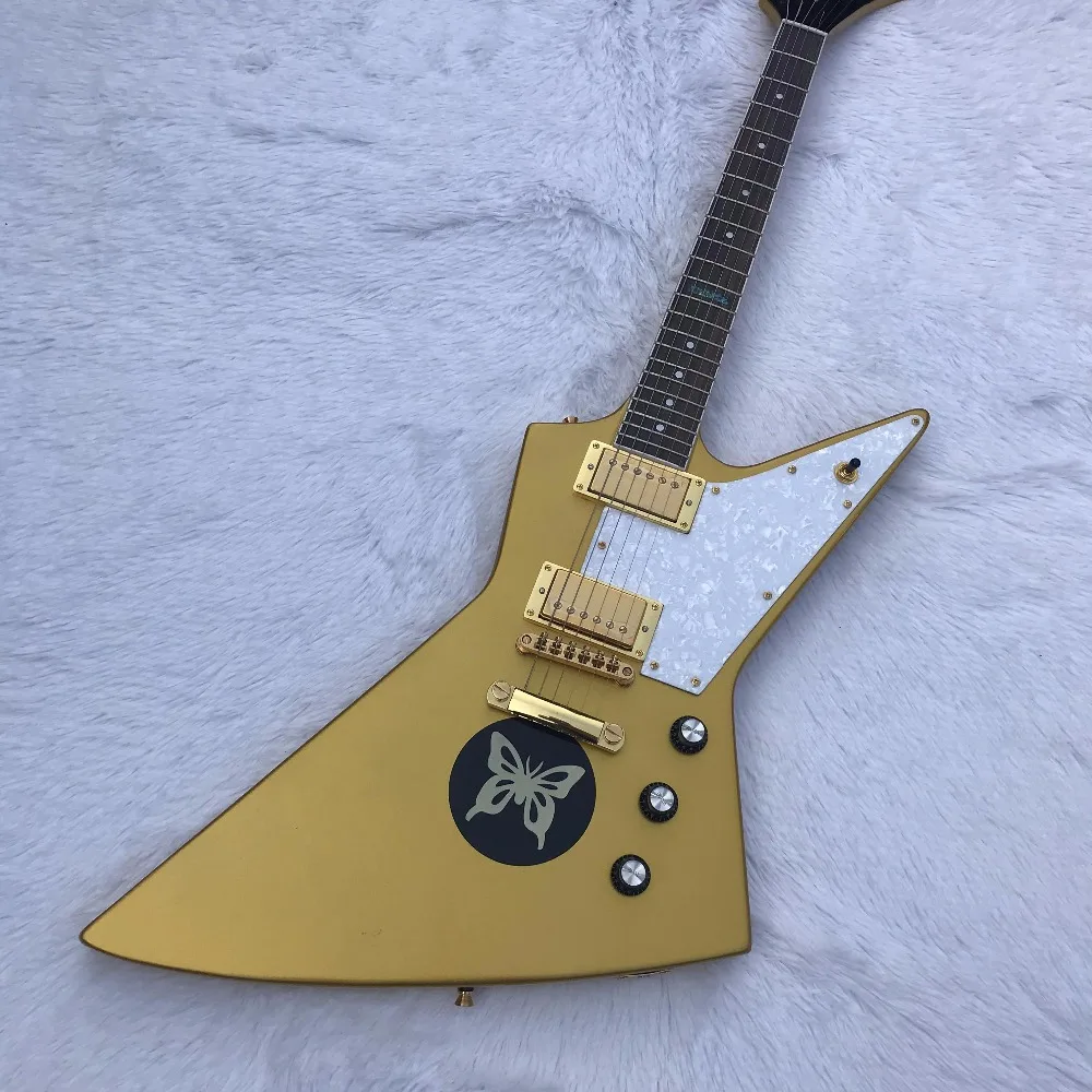 

Gold integrated electric guitar Rosewood Fingerboard Golden closed string knob guitar