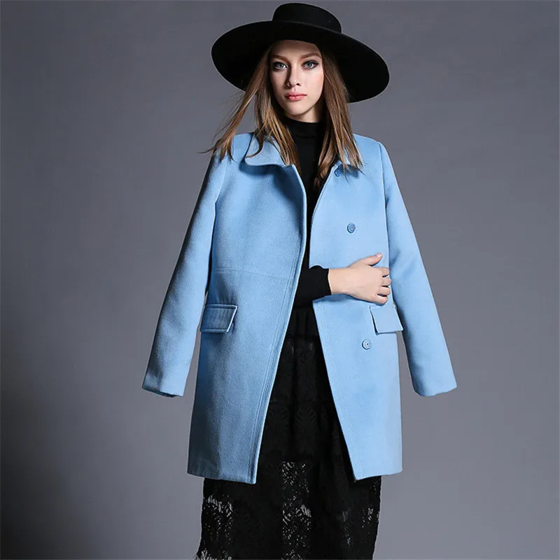 Женское весеннее длинное шерстяное пальто винтажная элегантная женская одежда модное корейское синее пальто