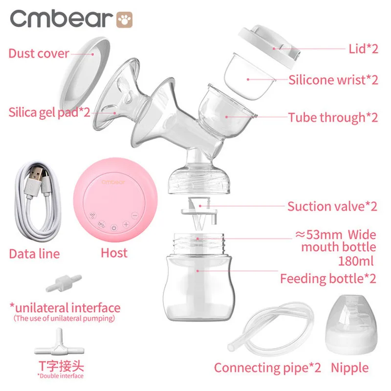 Cmbear Электрический молокоотсос мощный всасывающий детский молокоотсос USB молокоотсосы с двумя бутылочками аксессуары для грудного молока