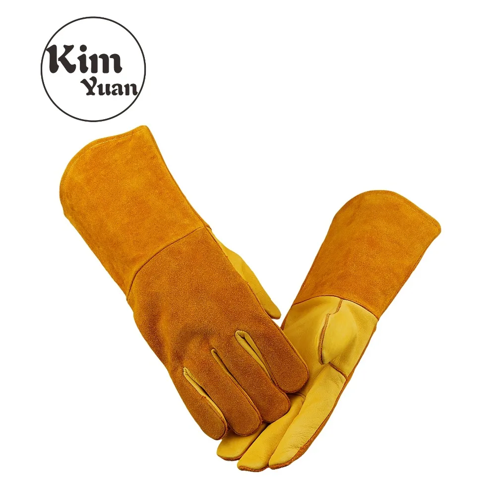 

KIM YUAN 047Leather Welding Gloves-Heat/Fire Resistant, for Welder/Oven/Fireplace/Animal Handling/BBQ -Brown 14in