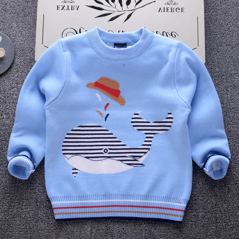 Коллекция года, осенне-зимние свитера для мальчиков утепленный пуловер в полоску для малышей вязаная детская одежда костюм студентки для мальчиков с изображением Кита