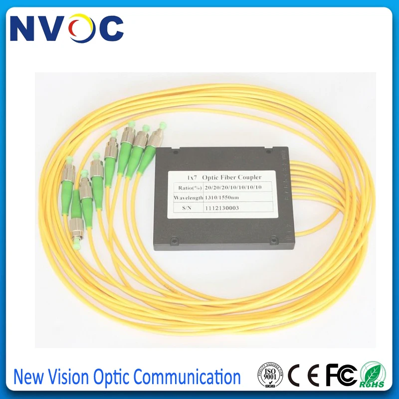 1x7 двойное окно, 1310/1550, SM, SC/APC ABS FBT волоконная муфта, 1*7 равное соотношение FBT Волоконно-оптический сплиттер, 100*80*10, 2,0 мм, 1 м