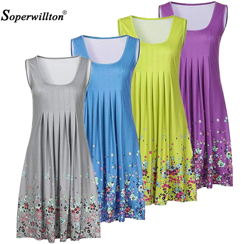 

Casual Floral Print Summer Sundresses Women Sleeveless Sexy O-Neck Beach Mini Boho Dress Plus Size S-5XL Loose Elegant Vestidos
