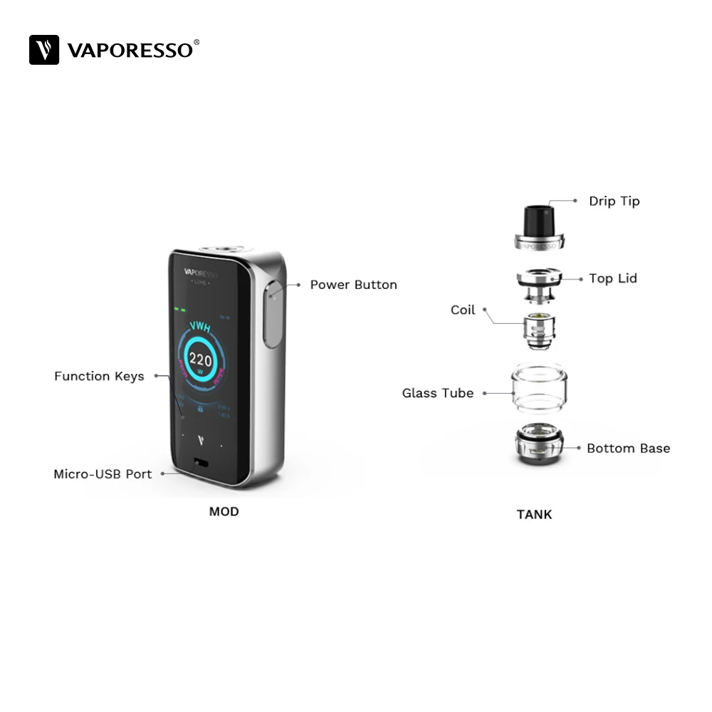 Original Vaporesso LUXE-S con SKRR-S tanque Kit de cigarrillo electrónico con 220 W Vape caja Mod 8 ml atomizador del Vaporesso revenger - 5