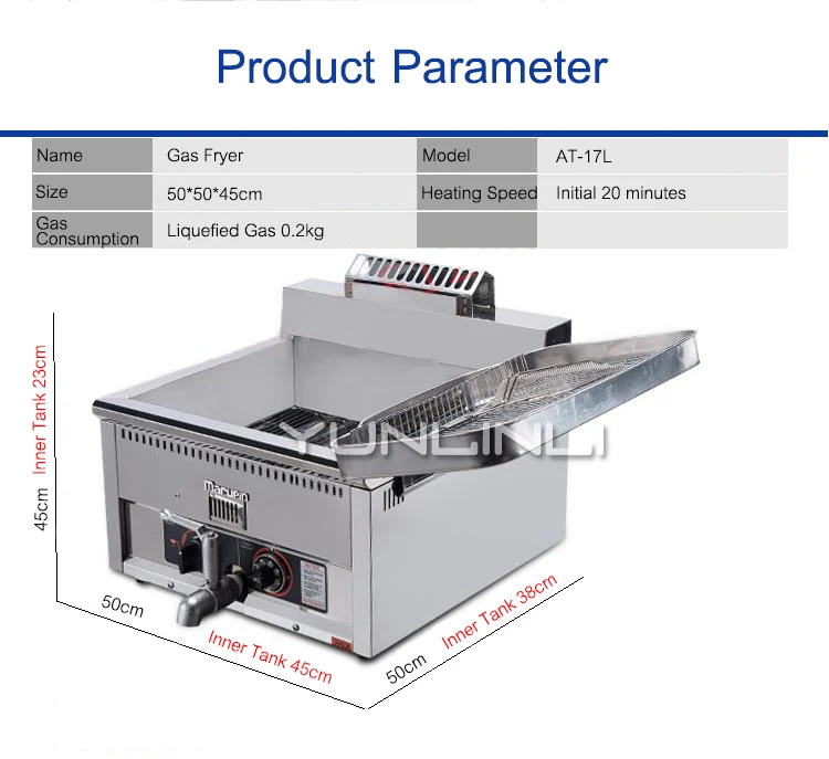 Газовая фритюрница однотанковая настольная газовая жарочная машина 17л коммерческое жарочное устройство AT-17L