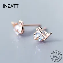 INZATT, настоящее 925 пробы, серебряные, милые, крошечный циркон, Кит, серьги-гвоздики для милых женщин, вечерние, модные ювелирные изделия, розовое золото, цвет, подарок