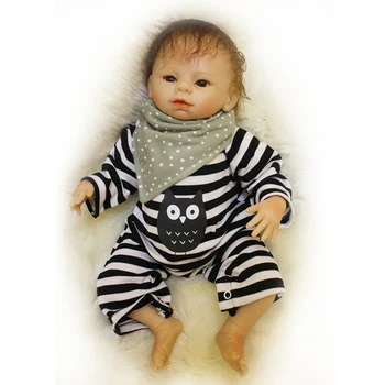 

Nicery 20inch 50cm Bebe Doll Reborn Soft Silicone Boy Girl Toy Reborn Baby Doll Gift for Child Black and White Striped Clothes