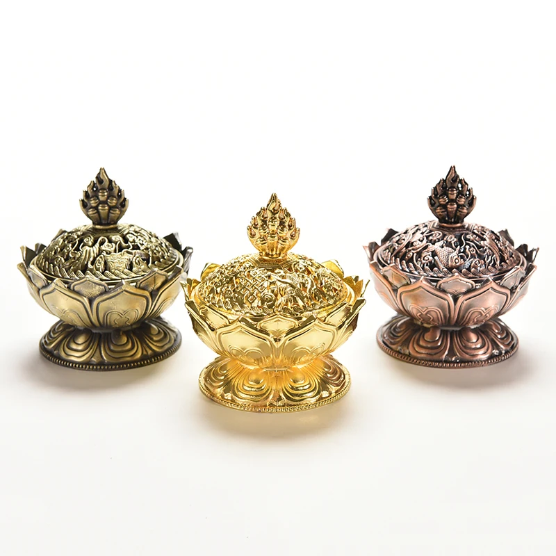1X 7CM Chinese Bronze Copper Lotus Flower Shape Statue Incense Burner Censer ES