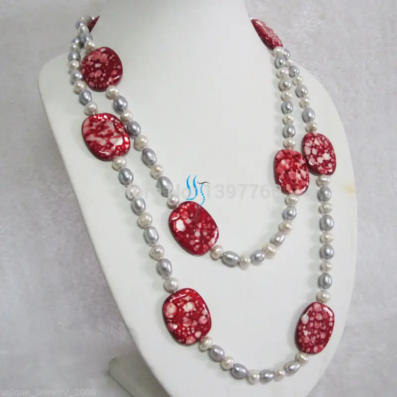 

Miss charm Jew.143 49" 5-20mm Multi Color Freshwater Pearl Necklace Red Shell Strand AAA