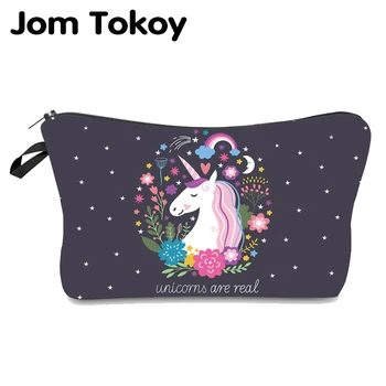 

Jom Tokoy Cosmetic Bag Fashion Women Brand makeup bag Heat Transfer Printing Unicorn cosmetic organizer bags