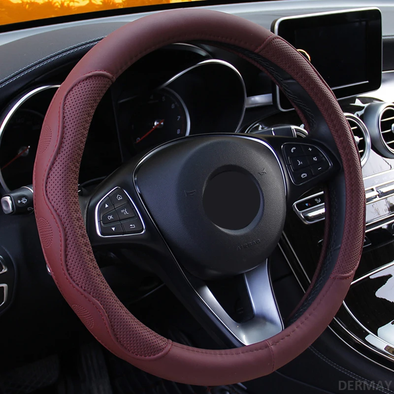 9 цветов Чехол рулевого колеса автомобиля Универсальный Volant Оплетка на руль модный нескользящий Funda Volante Авто Стайлинг - Название цвета: Wine Red