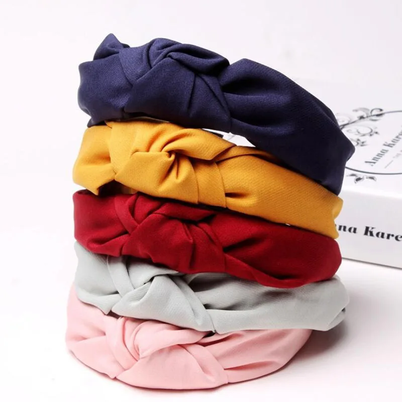 

10pcs/lot Fashion Jewelry Girls Hairbands Wide Solid Knot Headwear 2.2cm Hair Accessories For Women Hairdress