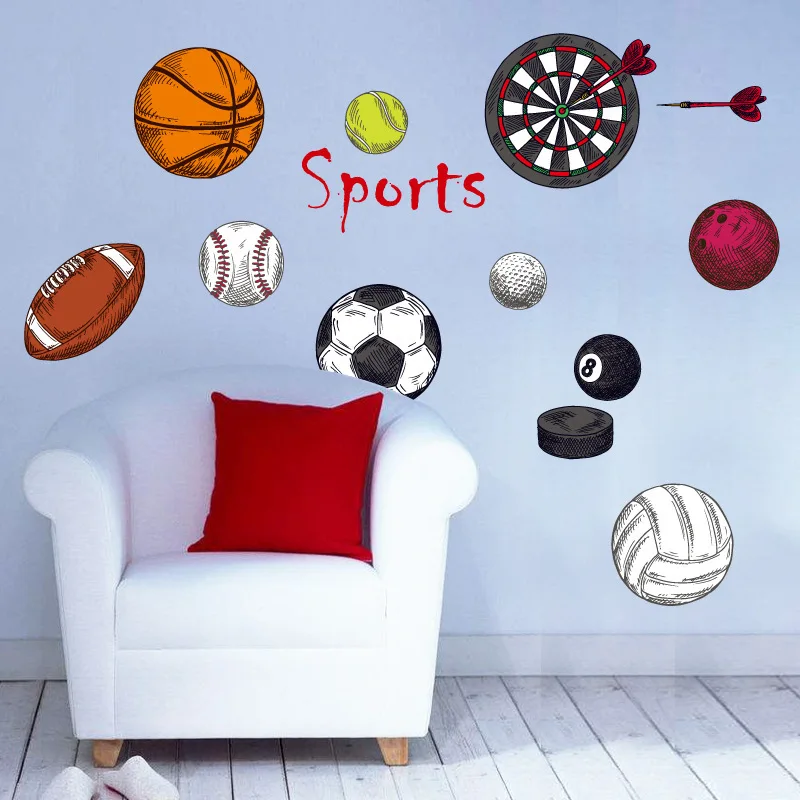 

% new sports Basketball Rugby Football Darts PVC wall stickers for kids room living room DIY Wall Stickers Mural Art wallpaper