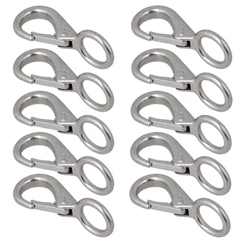

82mm Silver 304 Stainless Steel 2# Carabiner Secure Lock Boat Clip Hook Fixed Eye Hook Link Pack of 10