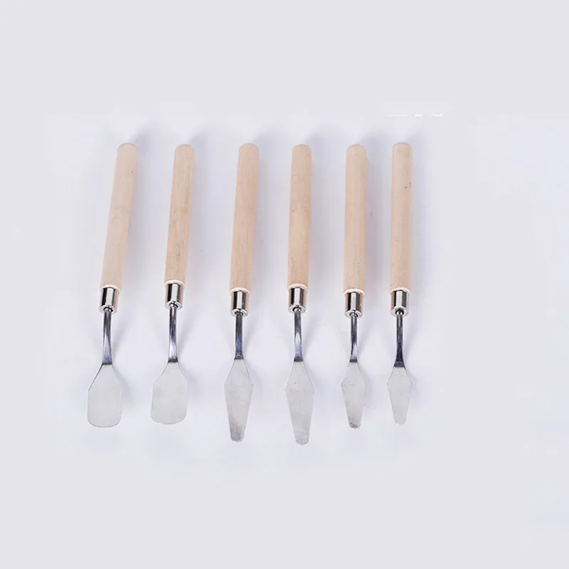 

2pcs Student painting colored wooden handle color matching shovel oil painting knife scraper pigment knife School art supplies