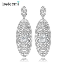 LUOTEEMI Female Fashion CZ Micro Pave Europe Retro Hollow Out Big Size Heavy Drop Earrings For Women High Quality Brinco Bijoux