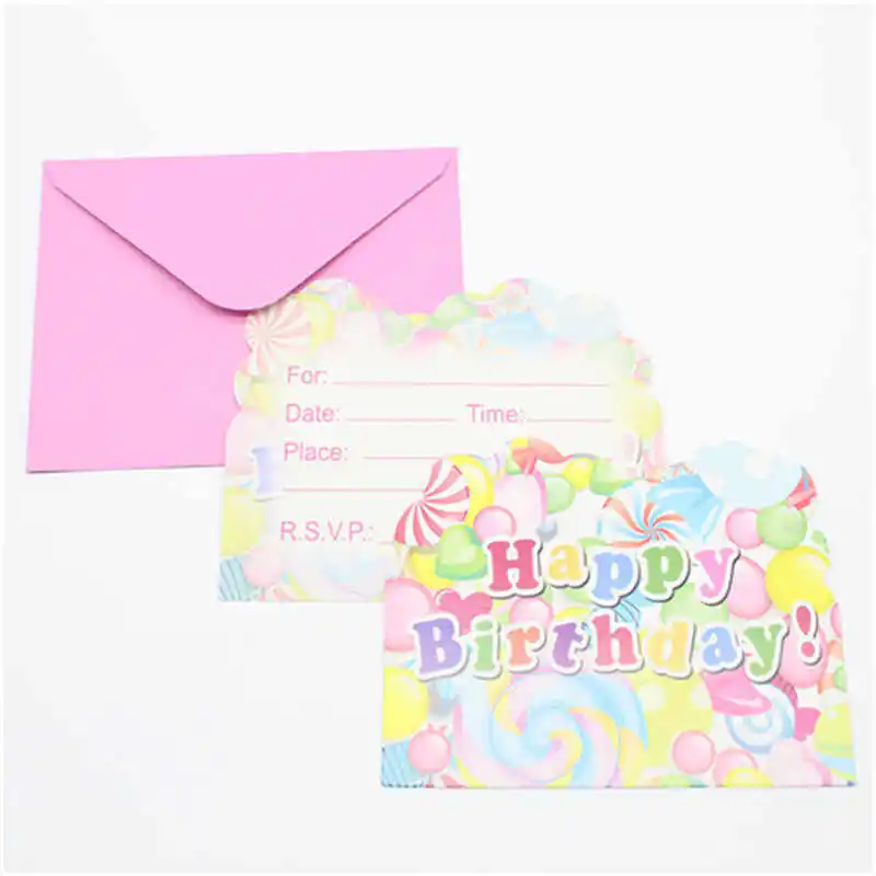 

6pc/set invitation card greeting card candy theme party birthday event holiday happy birthday theme supplies