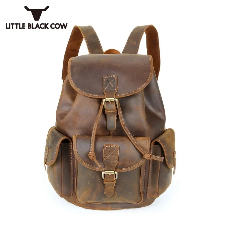 

England Style Vintage Unisex Backpack Big Capacity Genuine Leather Travel Bag Brand College Bookbag School Mochila Masculina
