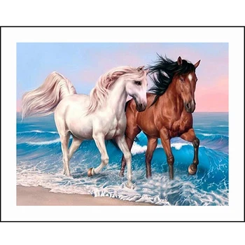

DIY Handmade Needlework Embroidery Set Cross Stitch Kit Precise Printed Sea two horses Design Cross-Stitching Home Decoration