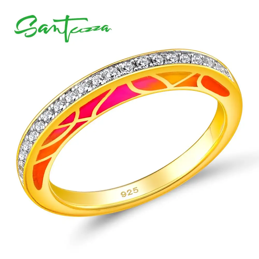 SANTUZZA stříbrný prsten pro ženy autentický 100% 925 mincovní stříbro zlato barva šumivé CZ módní ženské šperky smalt ručně