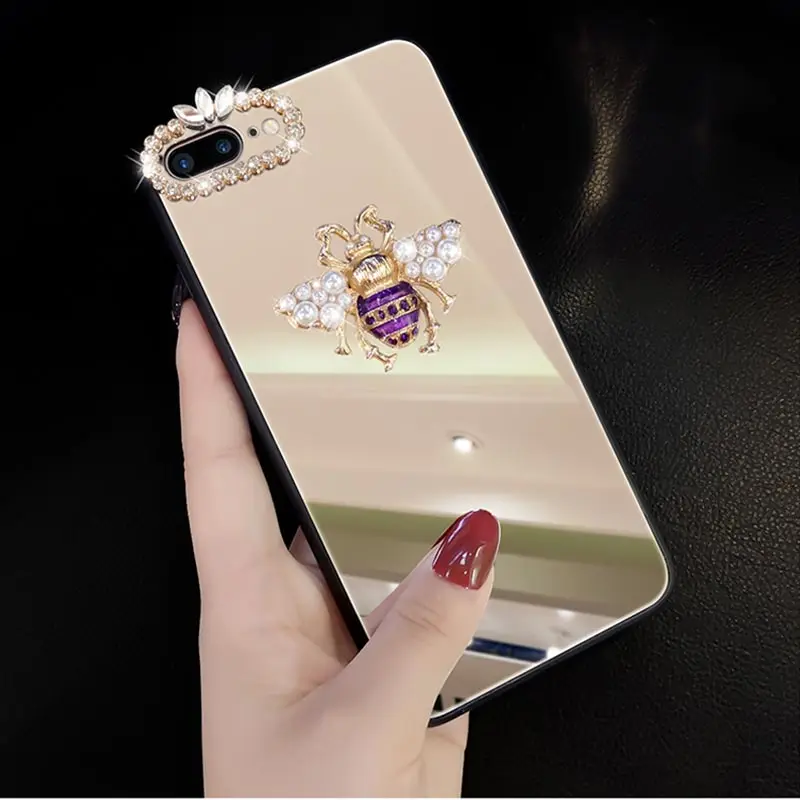 

Luxury Tempered Glass Case For Huawei P20 P30 Mate 10 20 Pro Nova 4 Honor V20 8X Case Brand Pearl Bee Diamond Phone Cases Nova4E