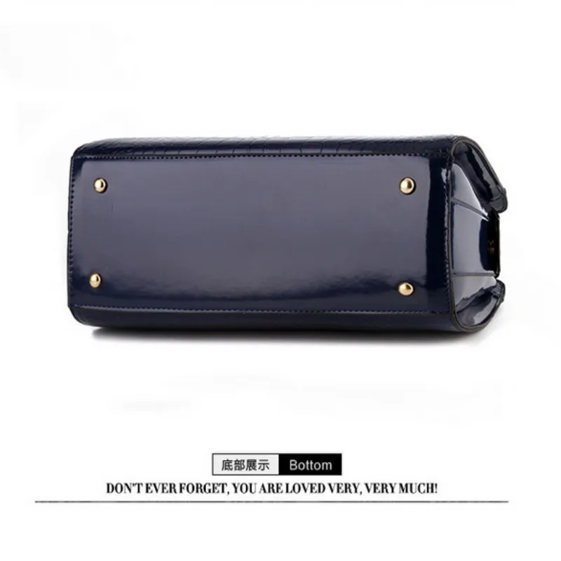 SNBS 100% Genuine leather Women handbag 2018 New bright patent leather crocodile pattern fashion shoulder shoulder ladies bags