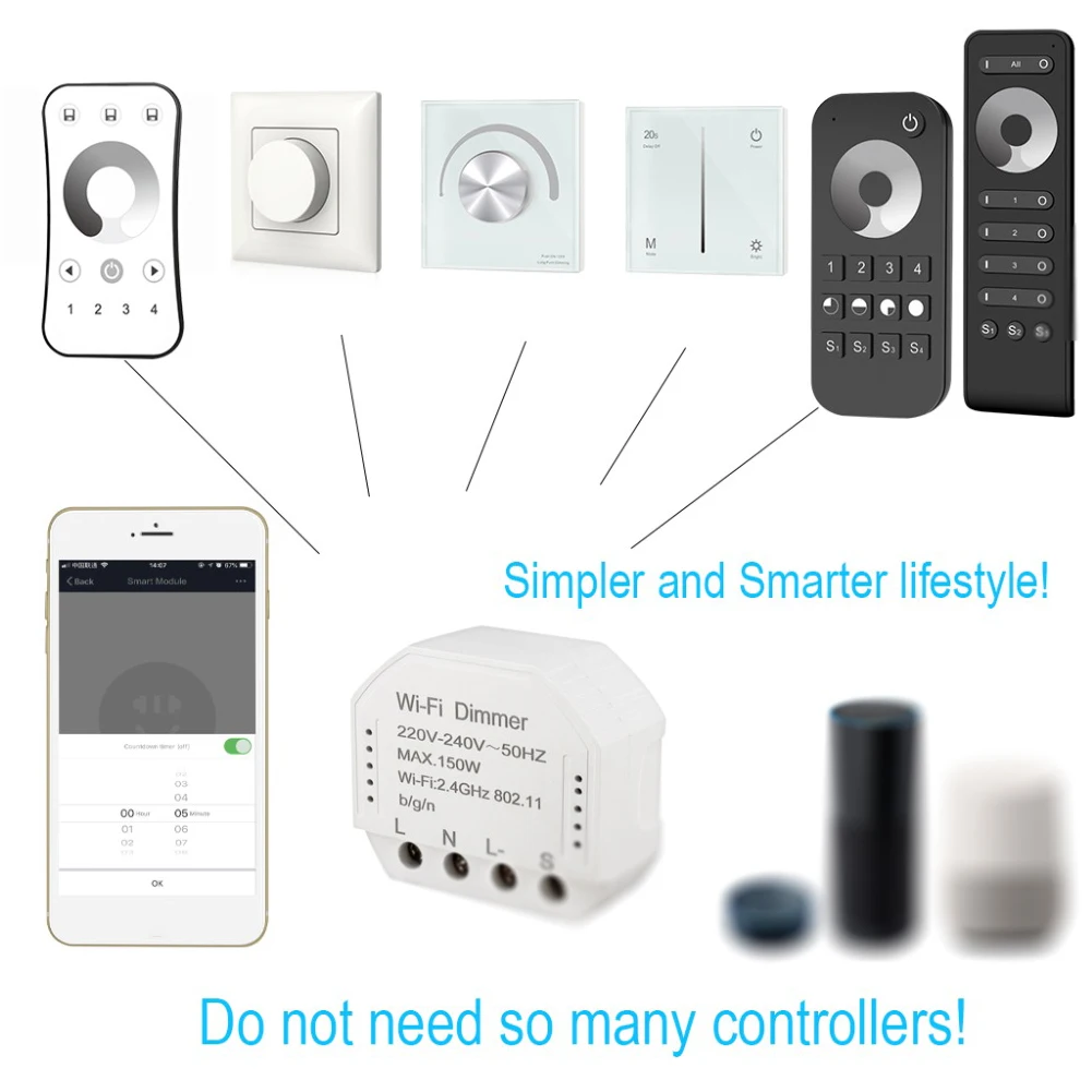 

150W 220V-240V WIFI Dimmer Remote Control Home Timer LED Light Automatic Voice DIY Electronic Controller Smart Wireless Switch