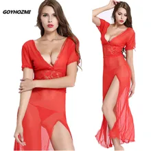GOYHOZMI Новое Сексуальное белье сексуальные костюмы слипы платья больших размеров Горячая одежда для сна кружевное сексуальное длинное платье+ стринги Эротическое белье