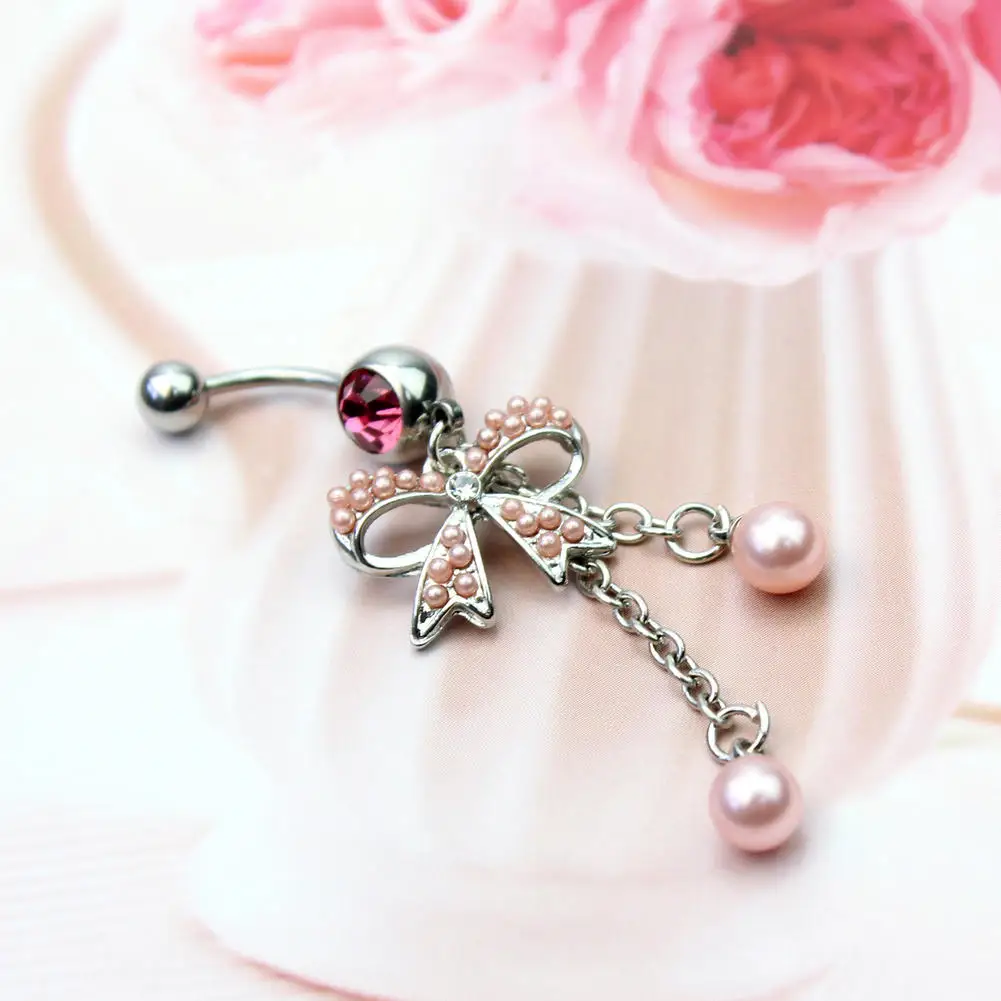 Refaxi New Cute Pink Stainless Steel Pearl Butterfly Belly Navel Ring ...