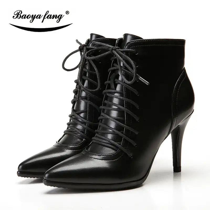 BaoYaFang damskie buty zimowe skórzane botki kobieta brązowe czarne buty damskie wysokie obcasy modne buty zimowe nowe BaoYaFang damskie buty zimowe skórzane botki kobieta brązowe czarne buty damskie wysokie obcasy modne buty zimowe nowe