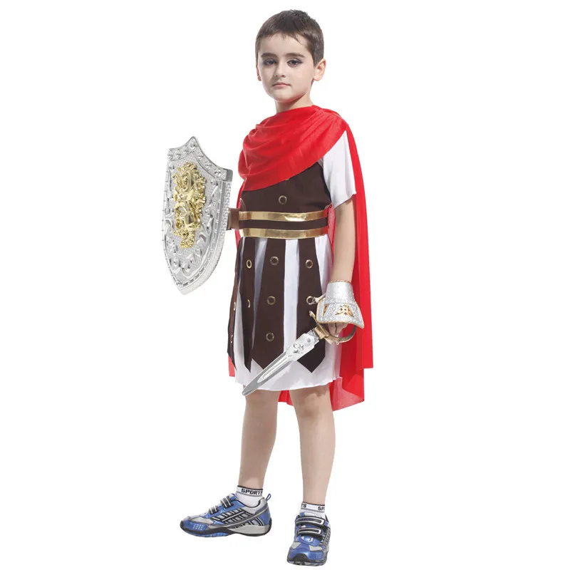 Boys Roman Gladiator Costume Warrior Soldier Fancy Dress Outfit Kids Age 4-12 yr