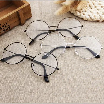 

Fashion New Arrival Ultra Light Decorative Glasses Round Retro No Degree Metal Decoration Flat Unisex Glasses