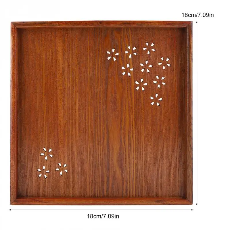 Традиционный Квадратный Деревянный Твердый поднос для сервировки полый узор цветущей сакуры декоративный поднос для домашнего завтрака в кровати чай кофе - Цвет: 18x18cm
