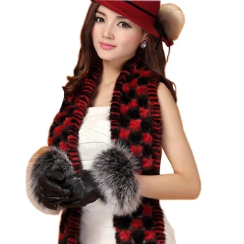 

2019 Winter Women's Genuine Real Knitted Mink Fur Scarves with Tassels Lady Fur Muffler Neckwarmer ball style