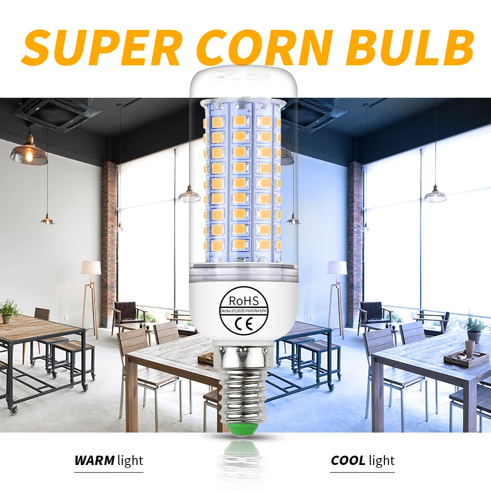 

CanLing E27 LED Lamp Corn Light 220V LED Light Bulb E14 Bombillas Led 5730 SMD 2835 Candle Lamp Bulb 30 36 48 56 69 89 102 LEDs