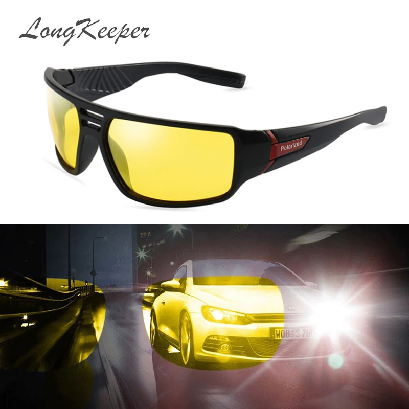 

LongKeeper Night Vision Sunglasses Men Women Goggles Glasses UV400 Sun Glasses Yellow Lens HD Polarized Night Driving Gafes 1032