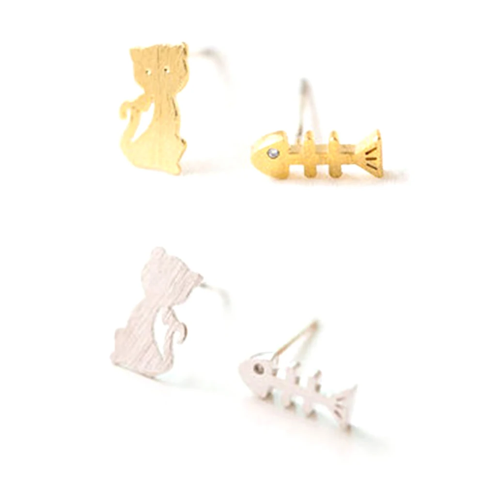 2018 New Fashion Cat Eating Fish Creative Ear Nails Trendy Earring For Women | Украшения и аксессуары