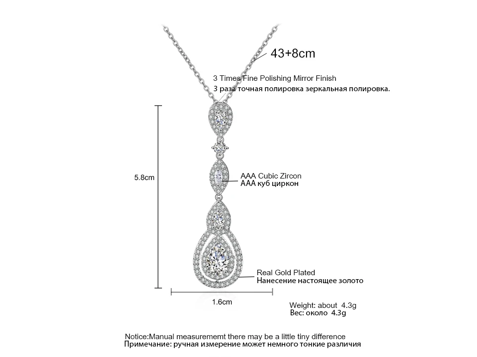 ZAKOL Роскошные капли воды груша кубический циркон длинные подвески и ожерелья для элегантных женщин свадебные ювелирные изделия платье FSNP2038