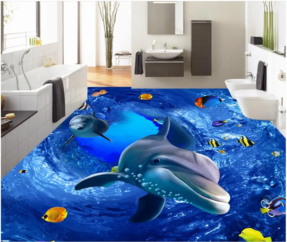 3D стереоскопический морской мир Дельфин пол ПВХ самоклеющиеся обои для